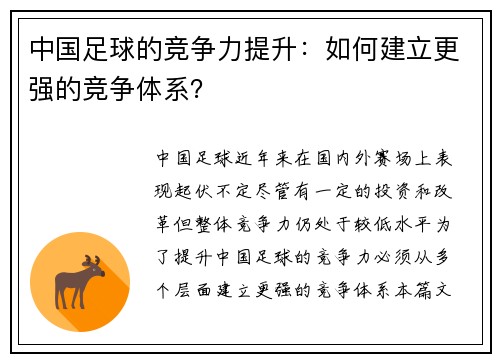 中国足球的竞争力提升：如何建立更强的竞争体系？